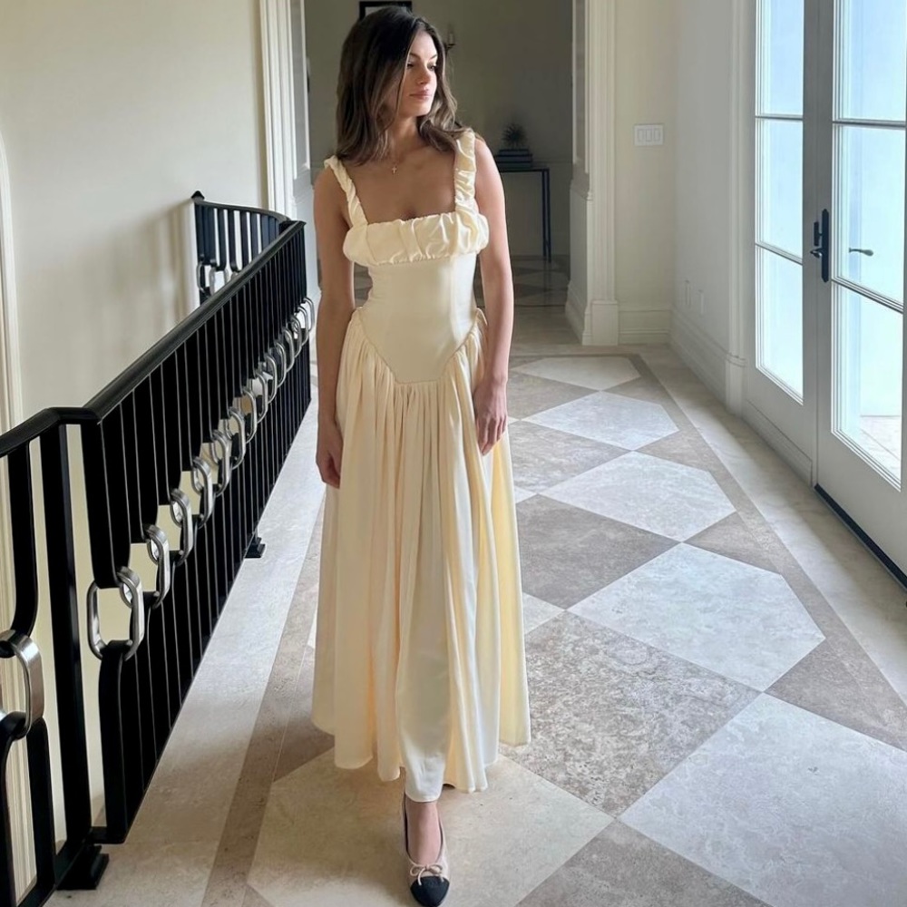 NWT Noreen cream / pastel yellow Satin Corset midi / Maxi formal Sundress - Picture 16 of 16